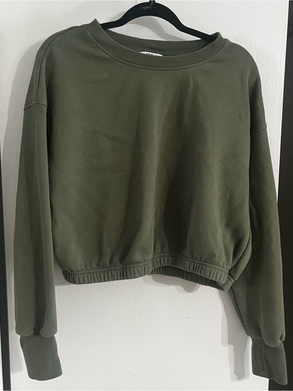 JoyLab Olive Green Cropped Crew Sweatshirt